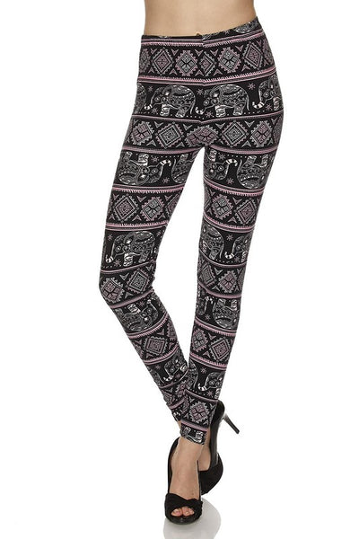 Elephant Aztec print Brushed Ankle Leggings - P/B – 4 THE LOVE OF THINGZ