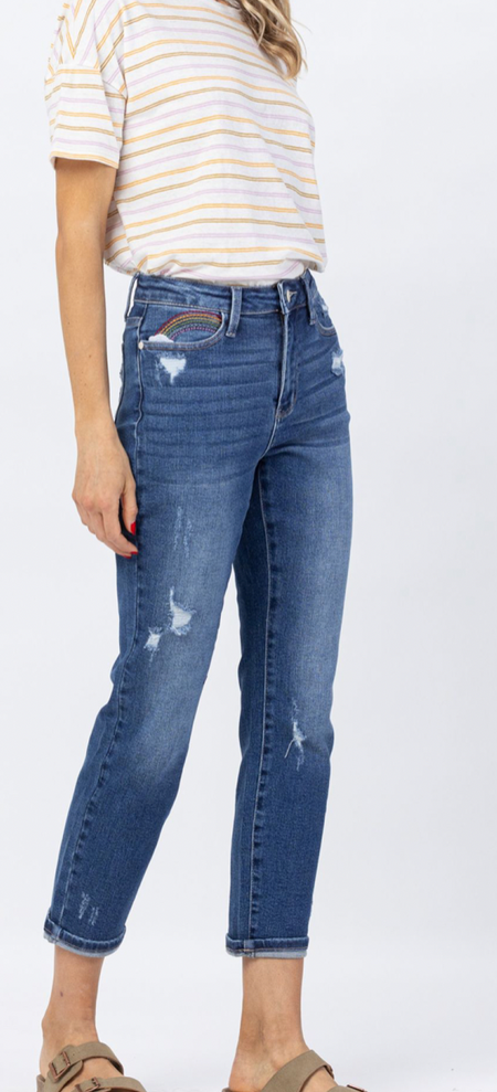 Mid Rise Distressed Ankle Flare Risen Jeans