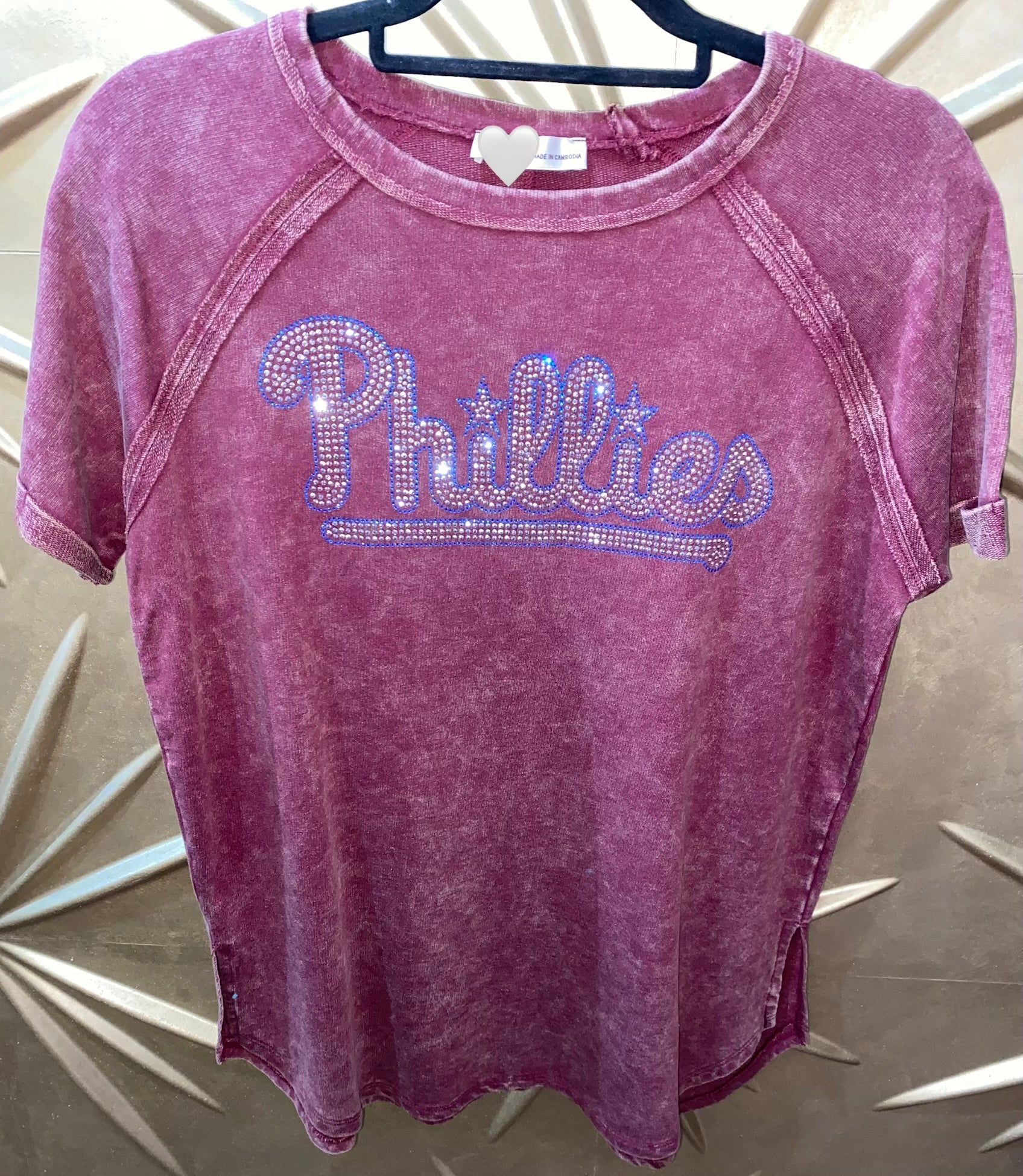 Terry Washed Curved Hem Phillies Bling T-Shirt