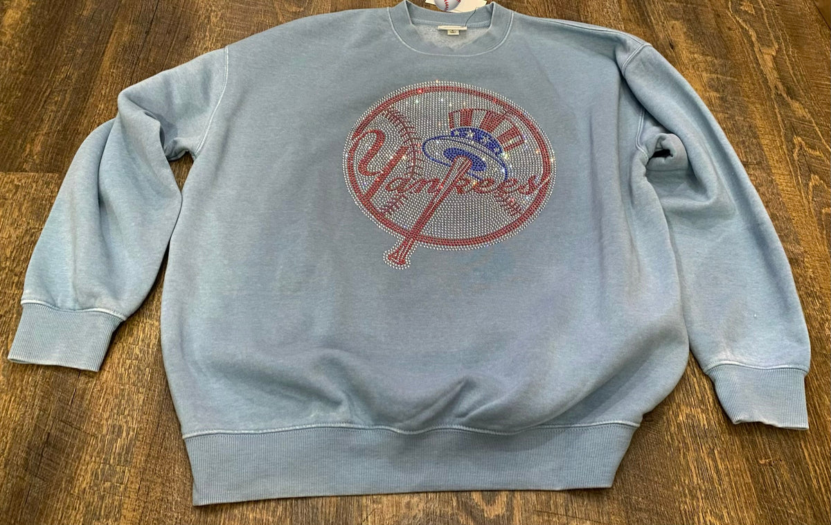 New York Yankees Circle Bling Fleece Burn-Out Oversized Crew