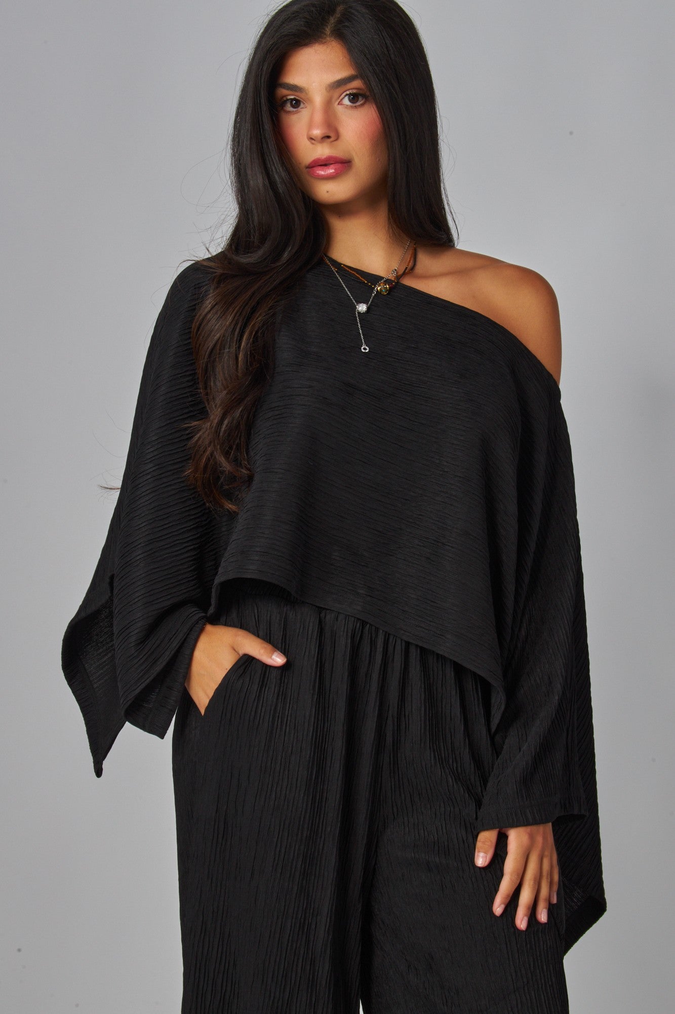 Crinkled Plisse Kimono Set