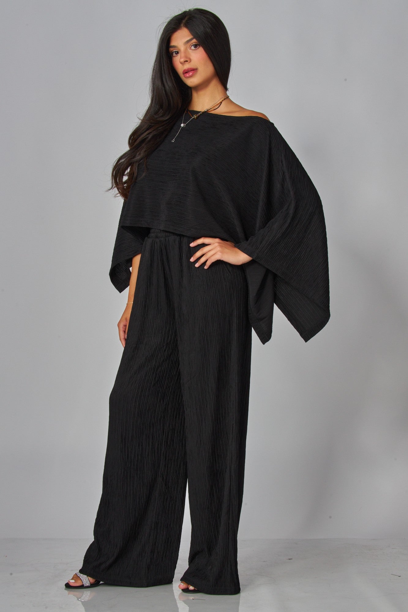 Crinkled Plisse Kimono Set