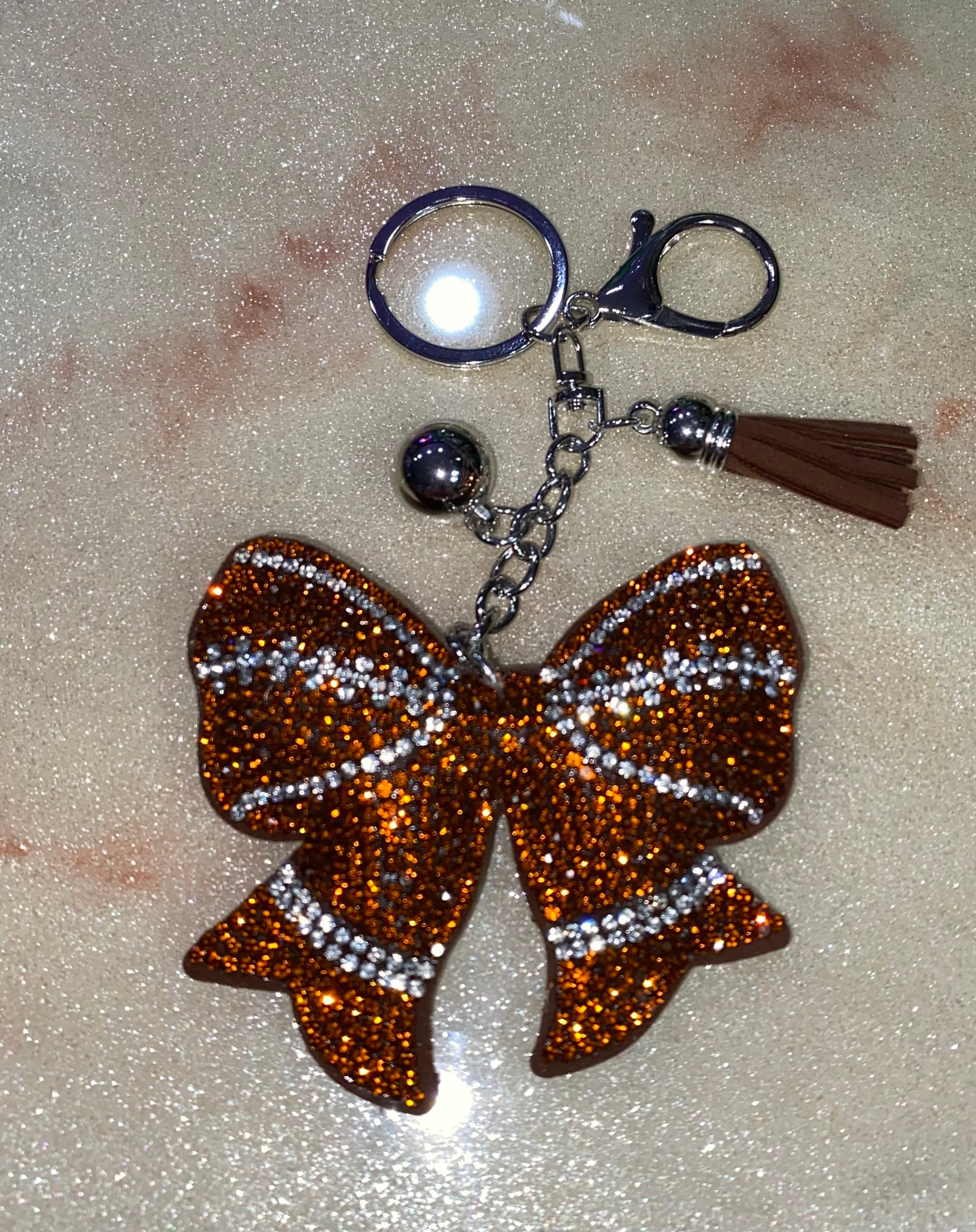 Bling Football Ribbon Keychain