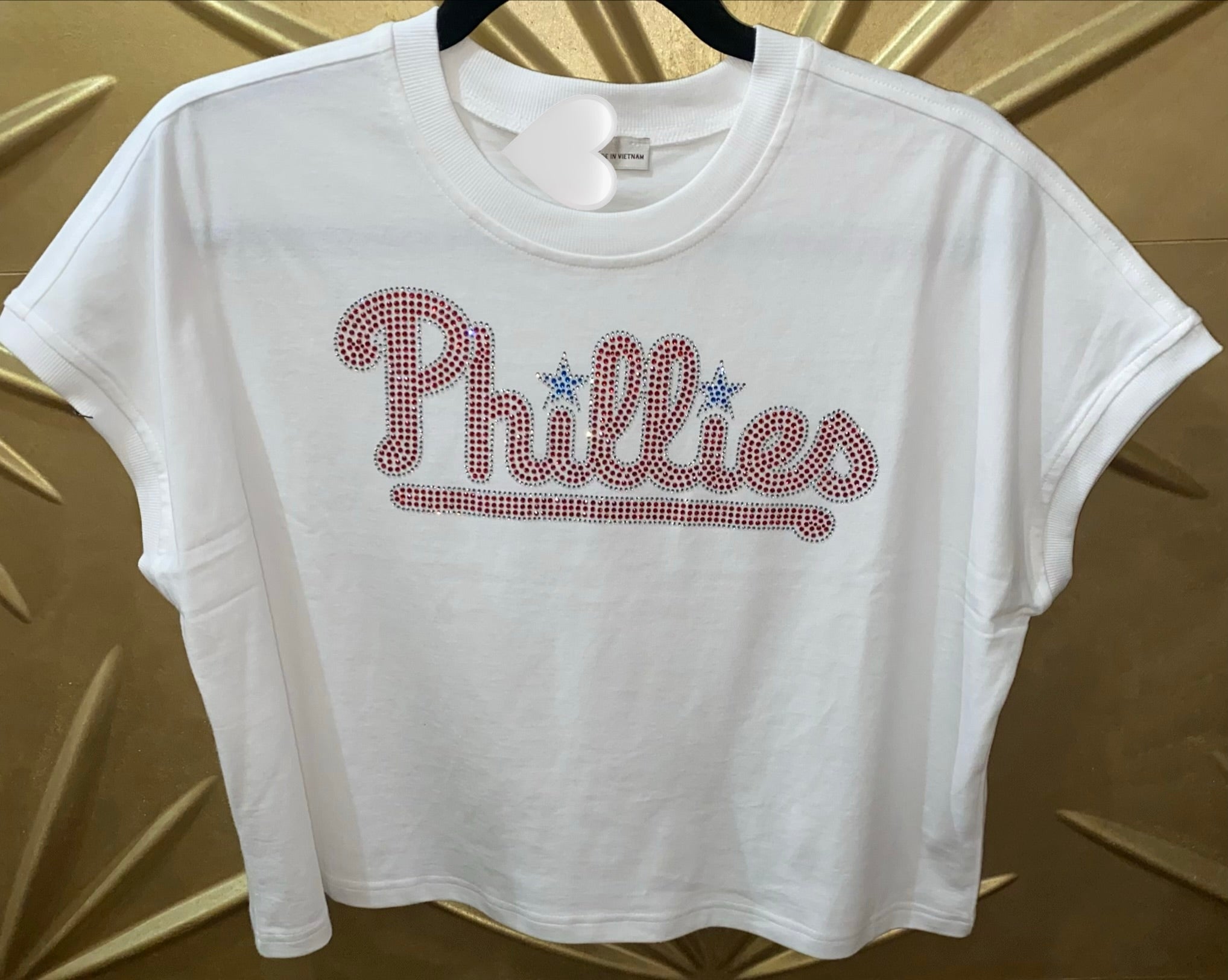 Phillies Text Bling Relaxed Crop Tee