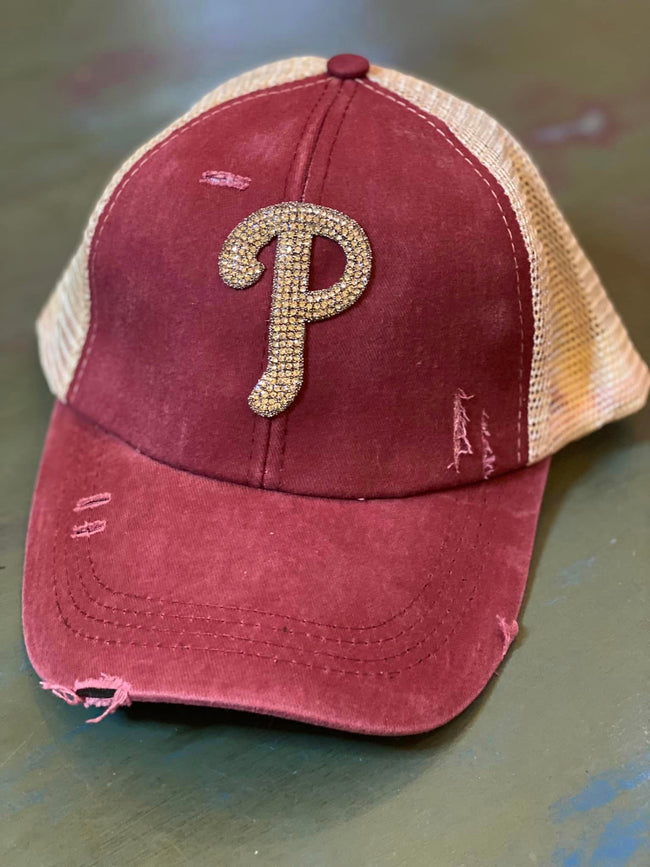 Phillies Bling Hats - Criss Cross Distressed Ponytail
