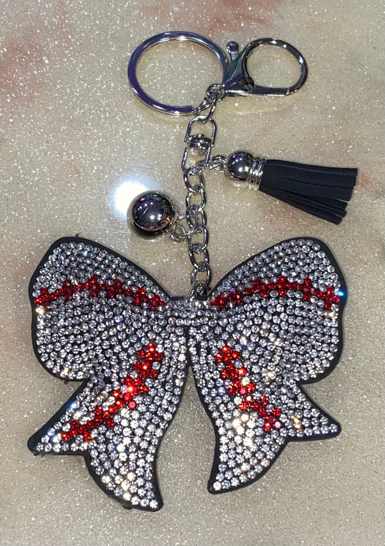 Bling Baseball Ribbon Keychain