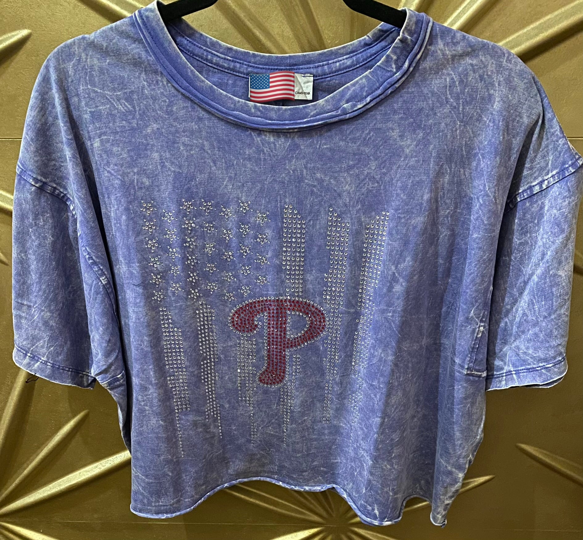 Philly Flag Bling Crinkle-Washed Oversized Tee