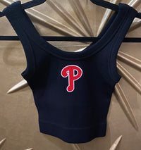 Red P Patch Ribbed Cropped Tank