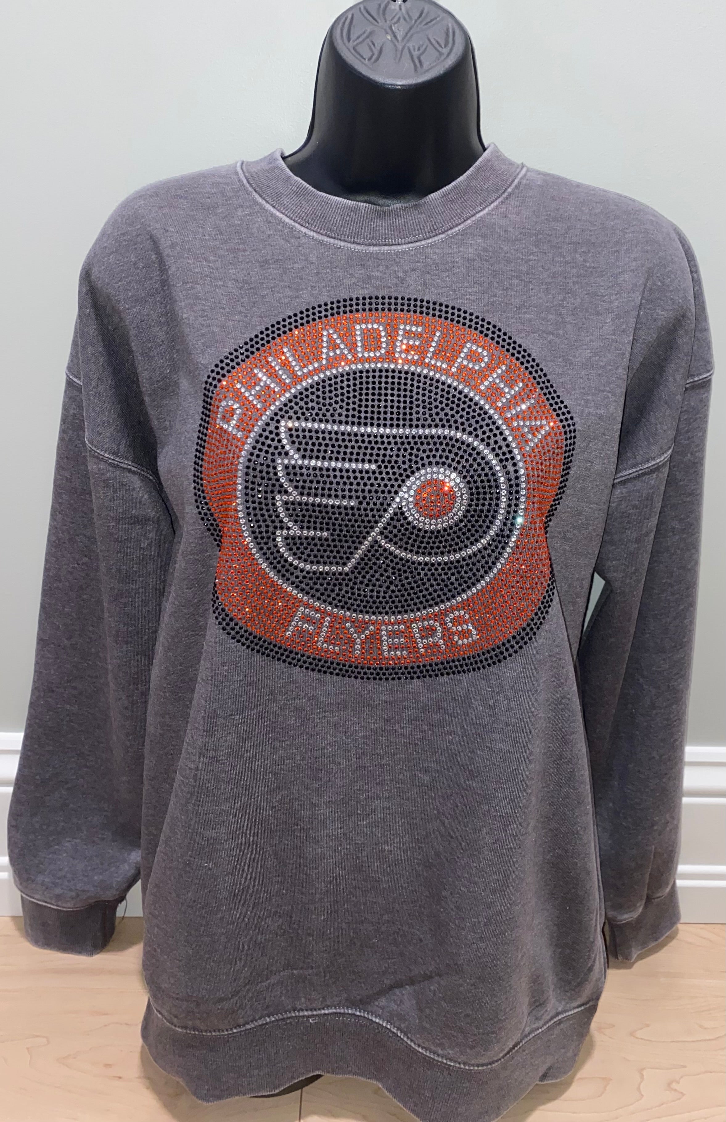 Philadelphia Flyers Circle Bling Fleece Burn-Out Oversized Crew
