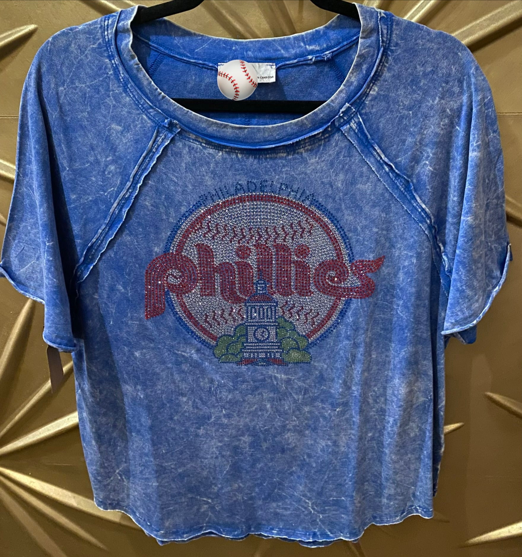 Phillies Baseball Bling Crinkle Washed T-Shirt