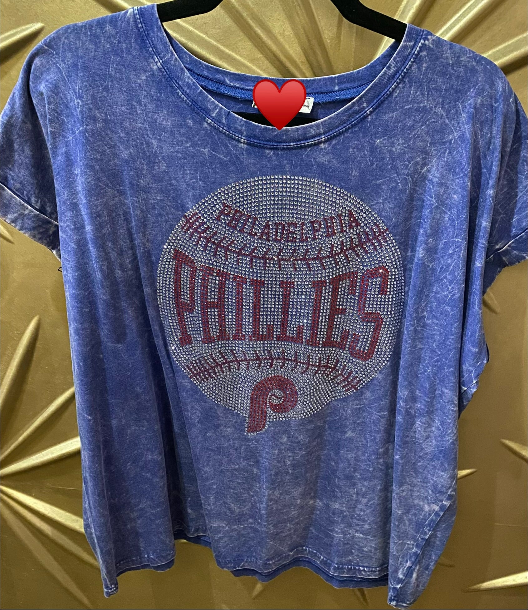 Phillies Baseball Bling Crinkle Washed Round Neck T-Shirt
