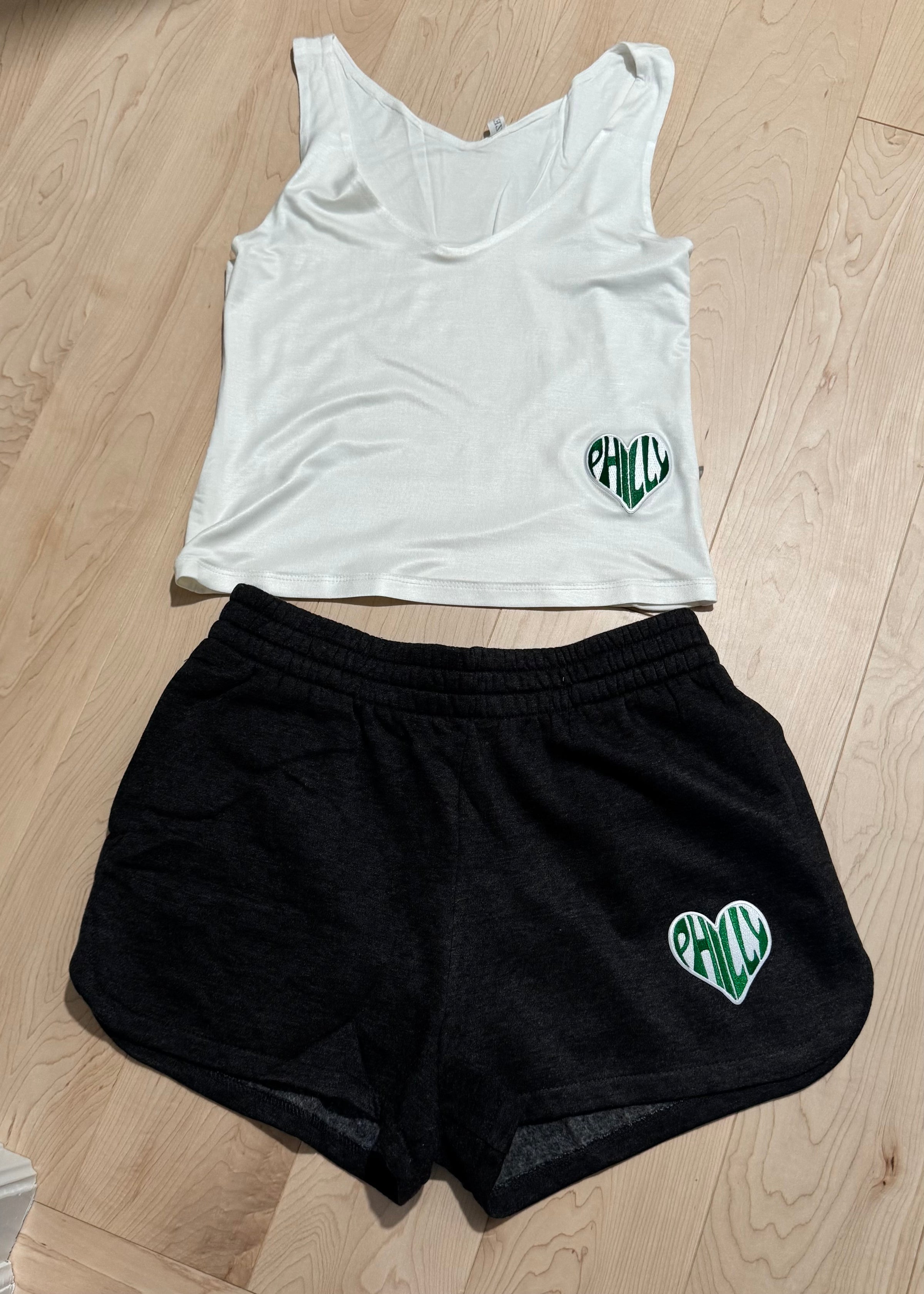Green Philly Heart Patch Dolphin Shorts