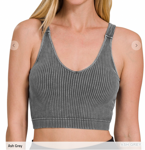 Washed Ribbed Cropped Padded Tank