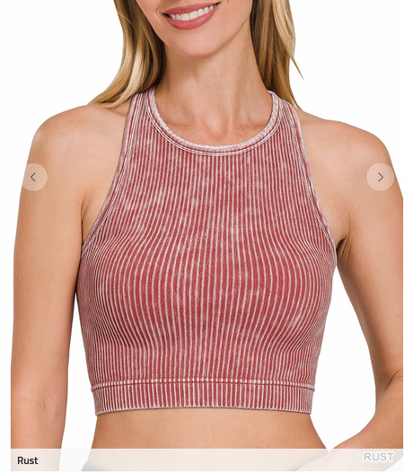 Washed Ribbed High-Rise Tank