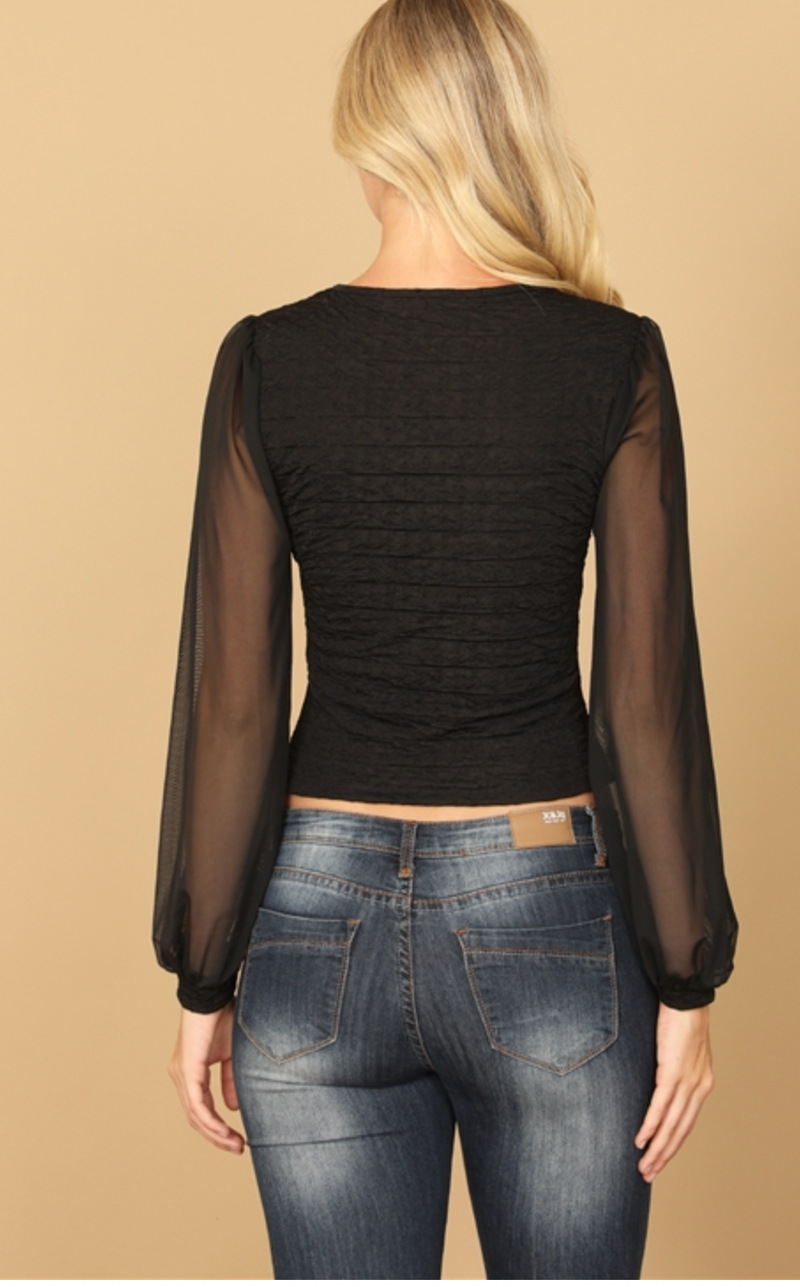 Sheer Sleeve Texture Top