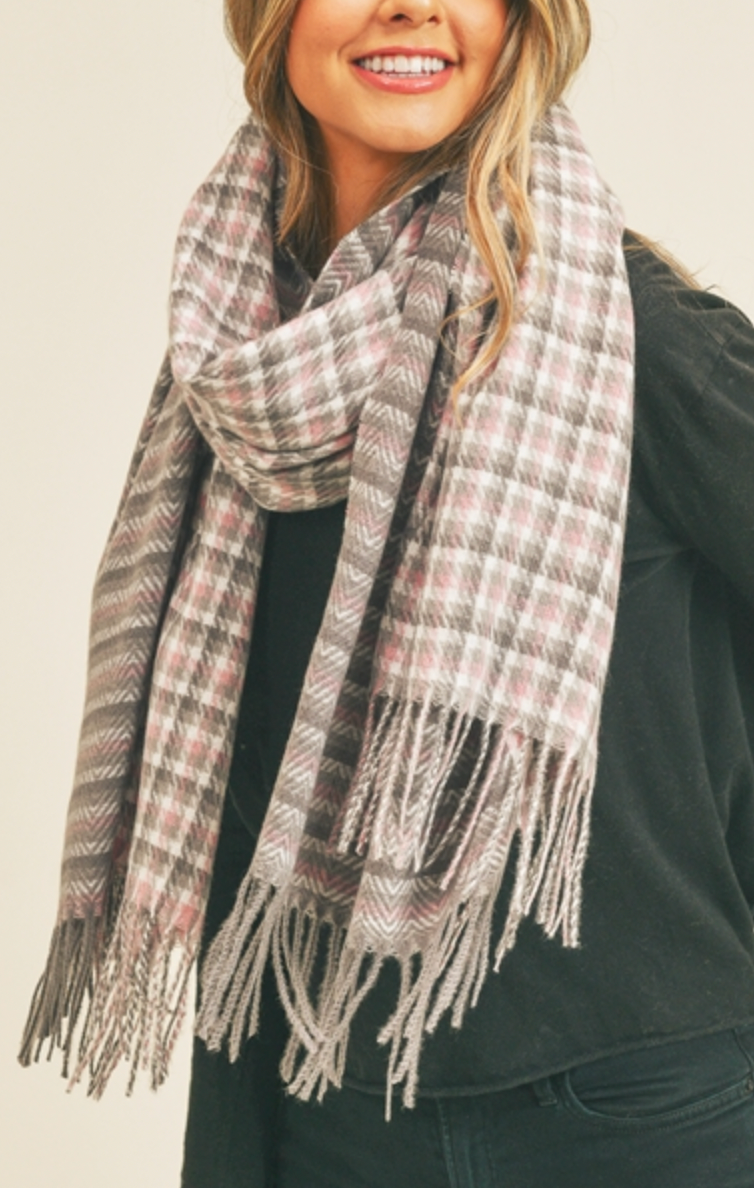 Pink Houndstooth Scarf