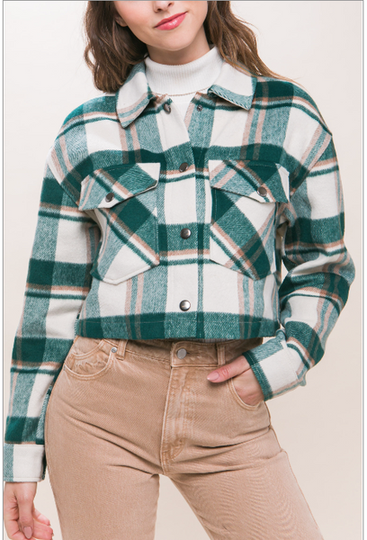 Green Cropped Flannel Jacket