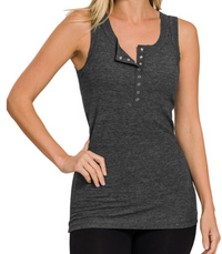 Melange Ribbed Button Top