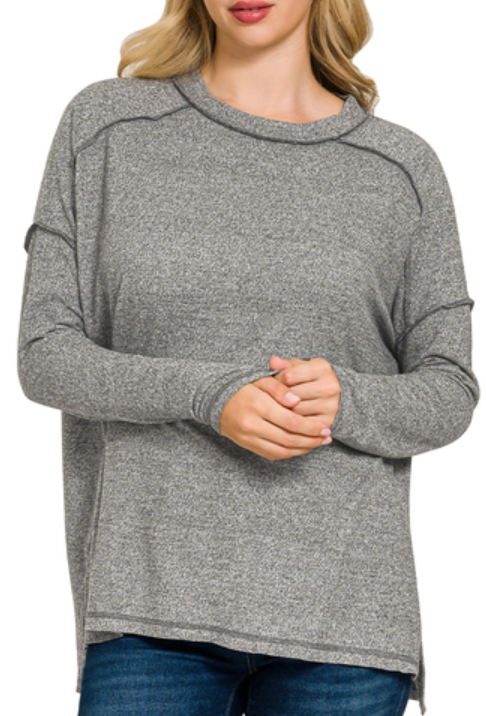 Dreamy Hi-Low Long Sleeve Round Neck