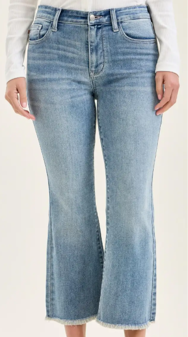 Mid-Rise Frayed Hem Flare Jeans (MRFHFJ)