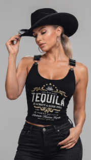 Western Tequila Buckle Strap Crop Tank