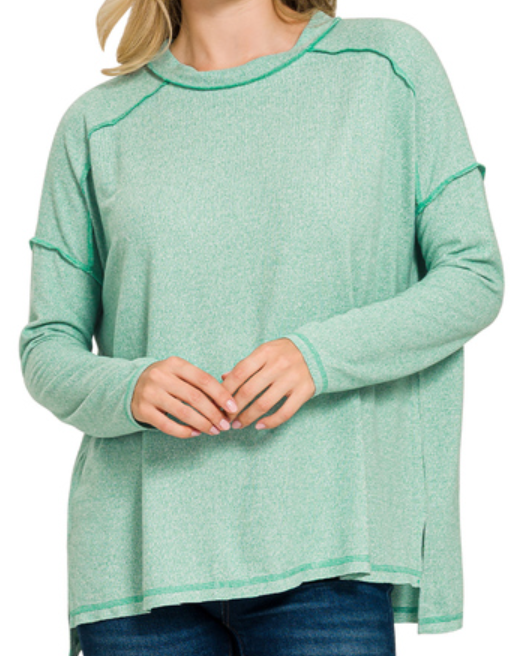 Dreamy Hi-Low Long Sleeve Round Neck