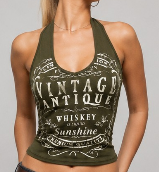 Vintage Antique Whiskey Halter Top (Black ONLY)
