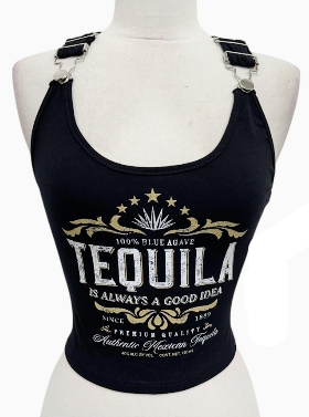 Western Tequila Buckle Strap Crop Tank