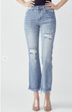 Mid Rise Distressed Ankle Flare Risen Jeans
