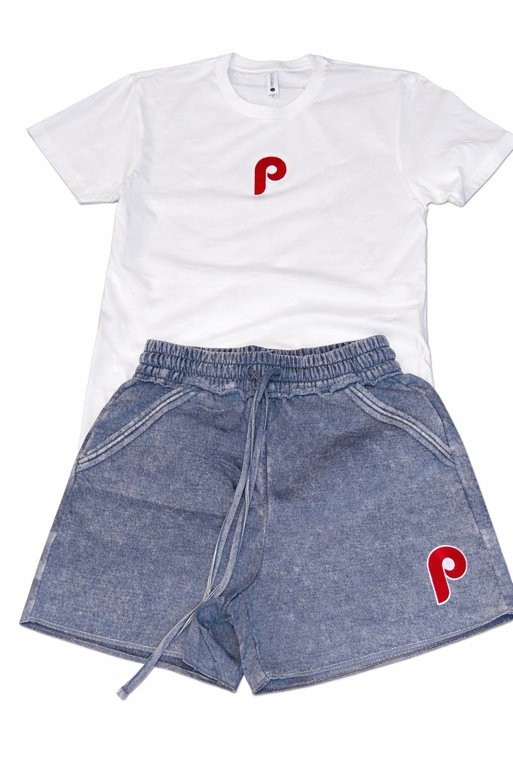Red P Patch Acid Wash Fleece Shorts