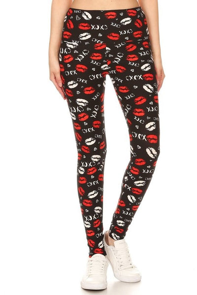 Kissy Face Graphic Printed Knit Leggings w/ 5-inch band