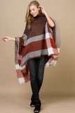 Plaid Poncho With Turtle Neck