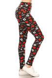 Kissy Face Graphic Printed Knit Leggings w/ 5-inch band