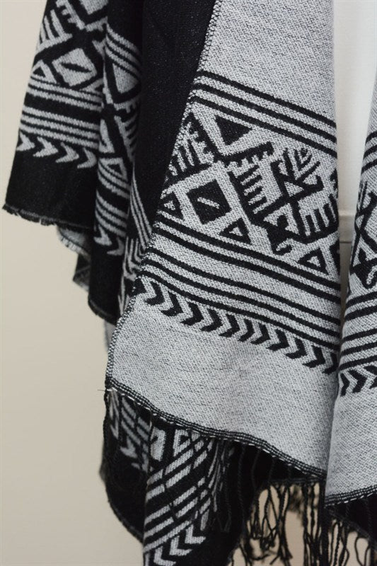 Reversible Border Tassel Poncho