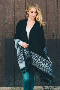 Reversible Border Tassel Poncho