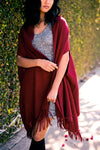 Versatile Solid Color Shawl with Armholes - Black or Red