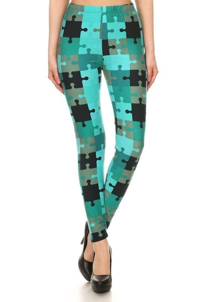 Puzzle Piece Print Leggings Full Buttery Soft