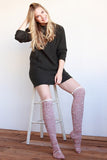 MIX COLOR RIBBED OVER THE KNEE HIGH SOCKS WITH LACE TOP