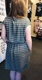 Olive Grey Striped Dress With Pockets