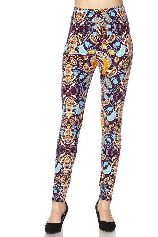 Warm Multi Pattern Print Yummy Brushed Ankle Leggings