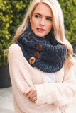 Knit Button Accent Infinity Scarf - Multi Colors