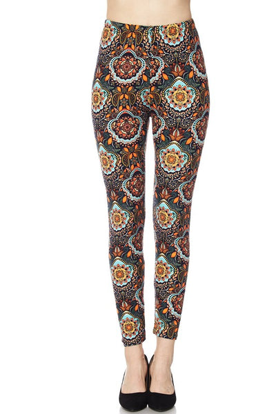 New Abstract Floral Pattern Brushed Leggings