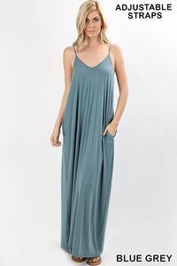 Maxi Dress W/ Pockets & Adjustable Straps