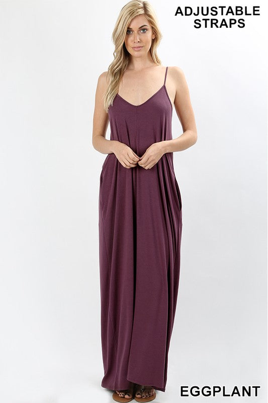 Maxi Dress W/ Pockets & Adjustable Straps