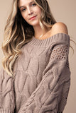 Cable Knit Puff Sleeve Off Shoulder Sweater