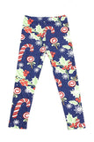Poinsettia Candy Cane Yummy Brushed Ankle Leggings - Kids