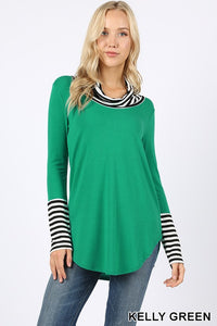 Super Soft Stripe & Solid Turtle Neck Top- More Colors