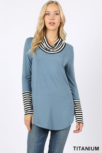 Super Soft Stripe & Solid Turtle Neck Top- More Colors