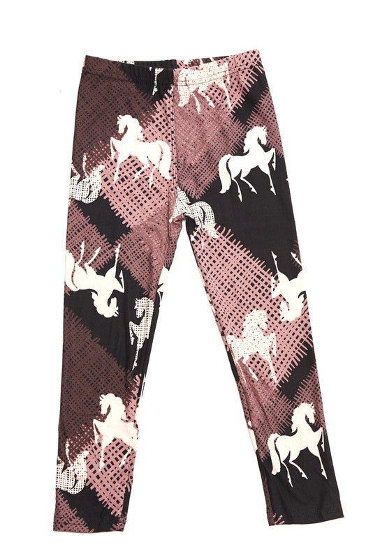 Running Stallion Print Ankle Leggings - Kids