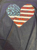 USA Flag Heart and Floral TEE DTG
